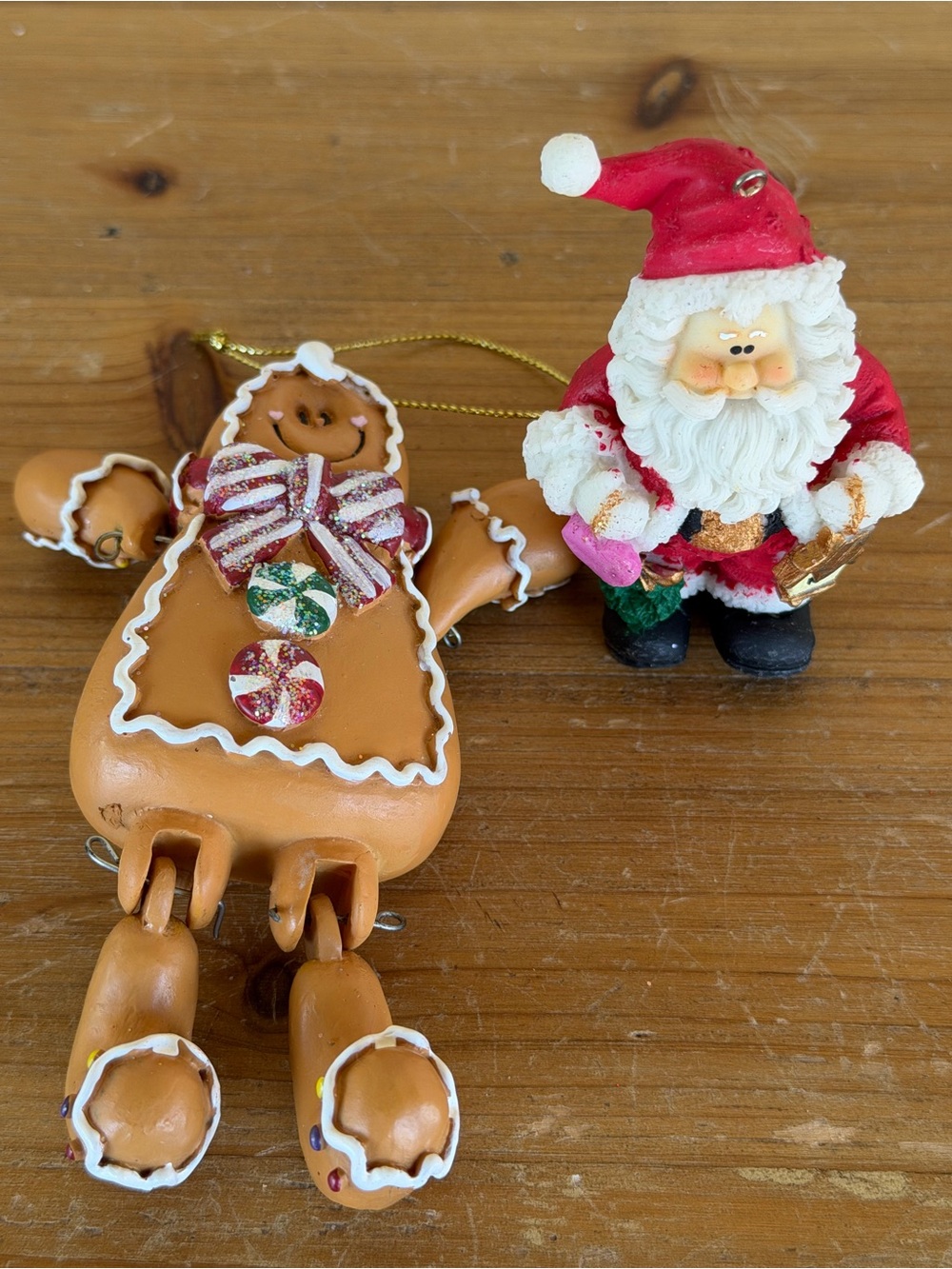 Holiday Gingerbread and Santa Ornament Set - Brown & Red